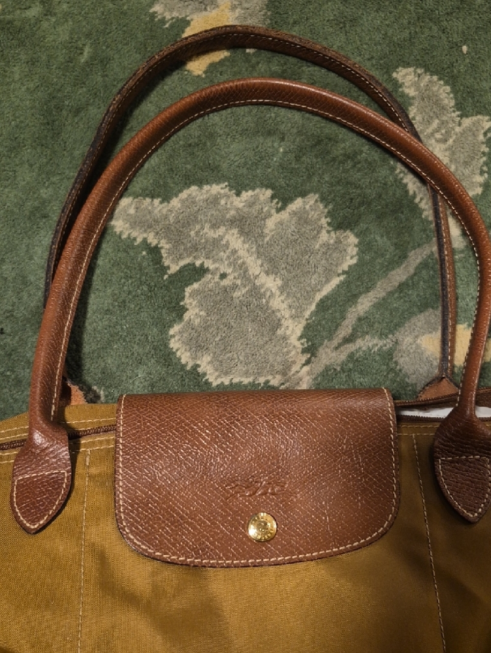 Longchamp Brown Leather Trim Mustard/Tan Nylon Tote - Picture 8 of 12